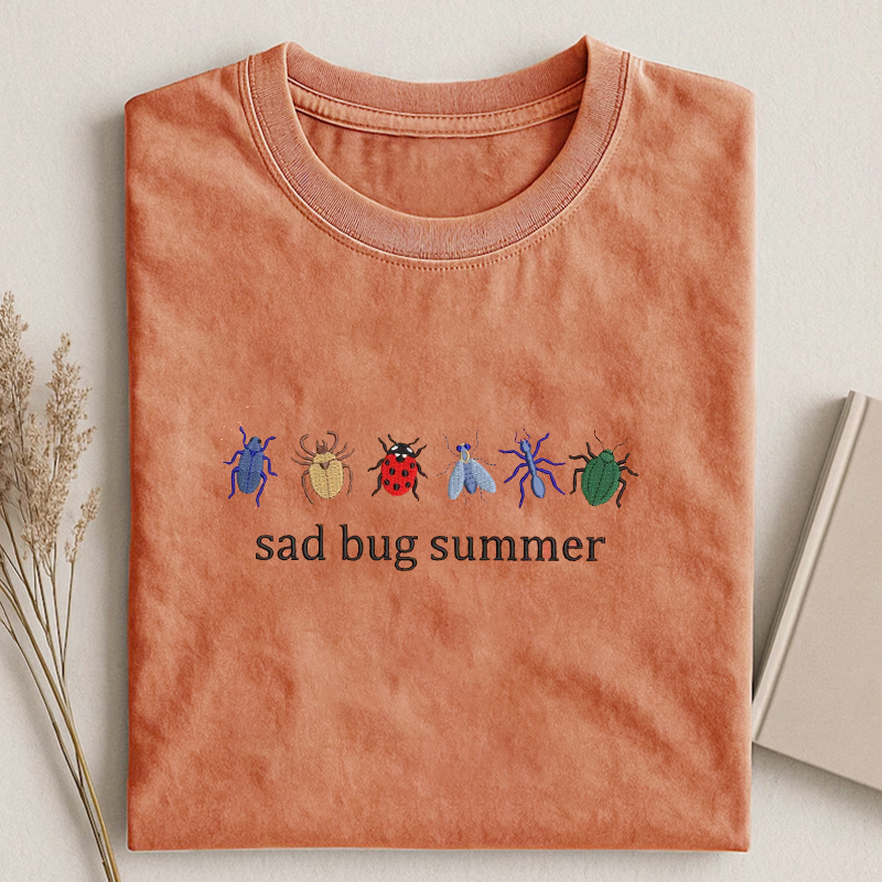 Embroidery Sad Bug Summer T-shirt-Teevibe