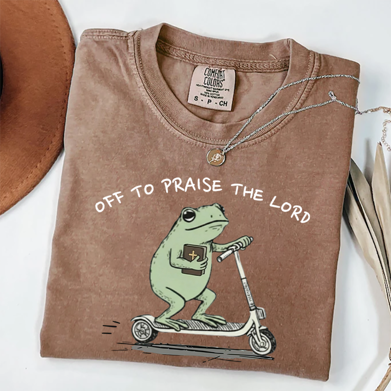 Funny Frog Off To Praise The Lord Christian T-shirt-Teevibe