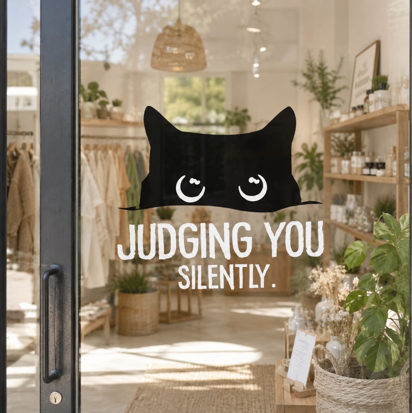 Peeking Black Cat "Judging You Silently" Sticker-Teevibe