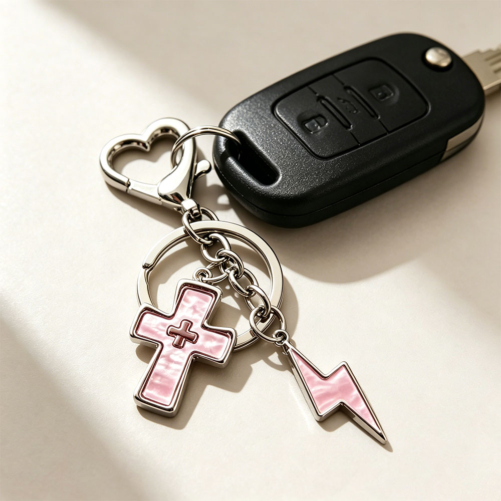 Cross & Lightning Shape Christian Keychain-Teevibe
