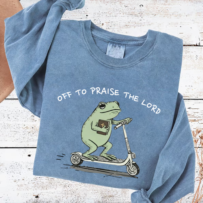 Funny Frog Off To Praise The Lord Christian Sweatshirt-Teevibe