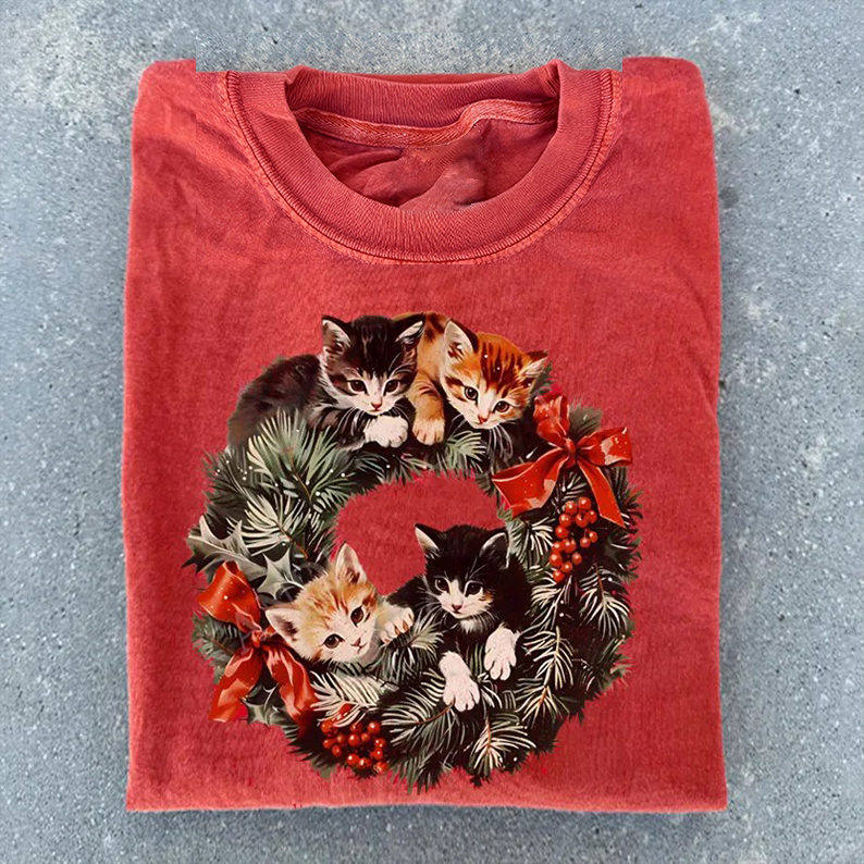 Retro 90s Cat Christmas T-shirt-Teevibe