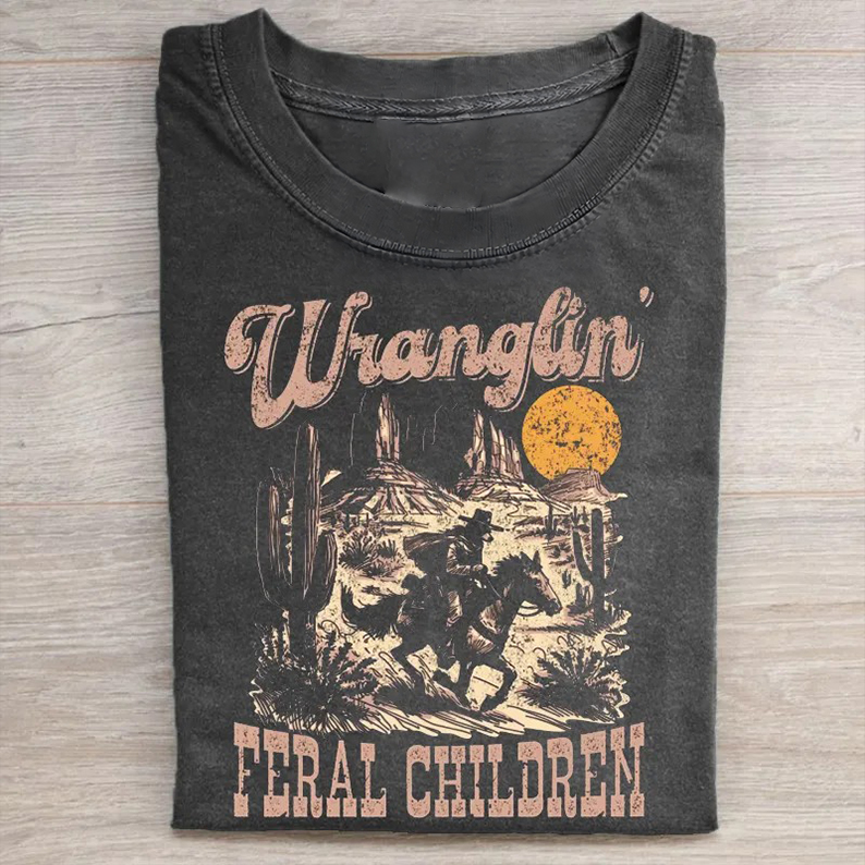 Retro Wranglin' Feral Children Raccoon 90s Western T-Shirt-Teevibe