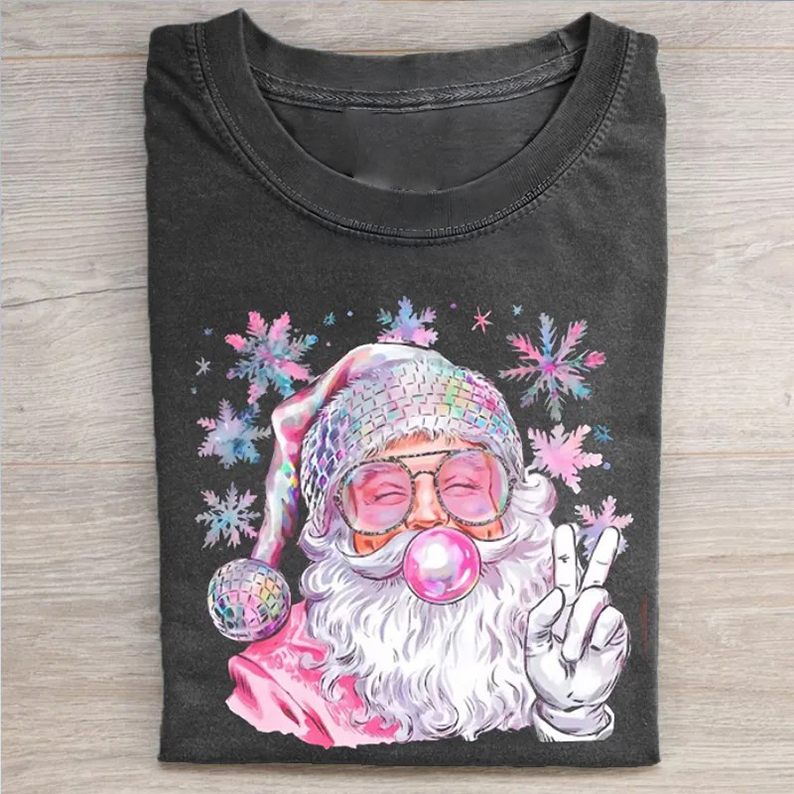 Retro Peace Bubble Blowing Santa T-shirt-Teevibe