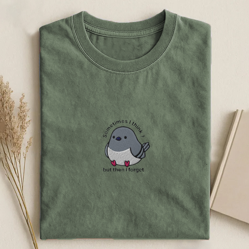 Embroidered Funny Pigeon T-shirt-Teevibe