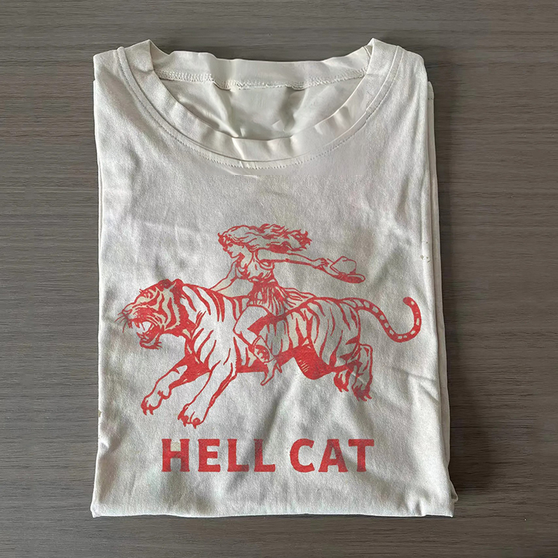 Vintage Cowgirl Hell Cat T-shirt-Teevibe