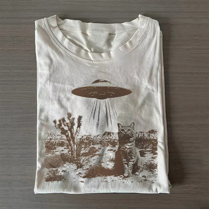 Vintage UFO Cowboy Cat T-shirt-Teevibe