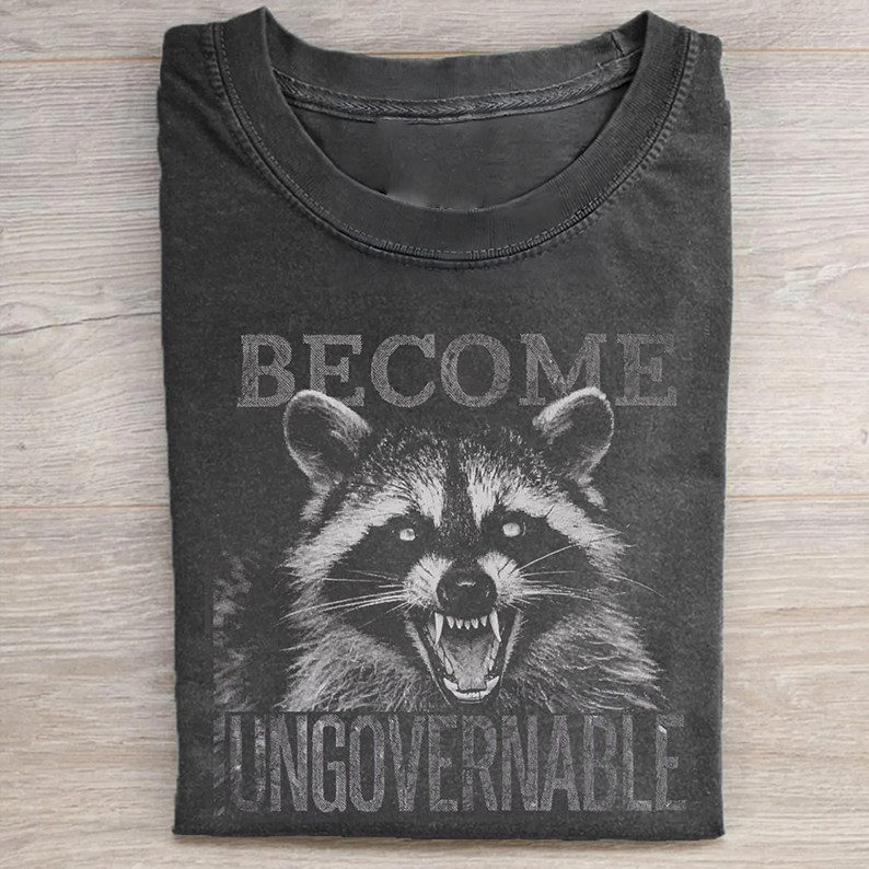 Vintage Angry Raccoon Become Ungovernable Grunge Graphic T-shirt-Teevibe
