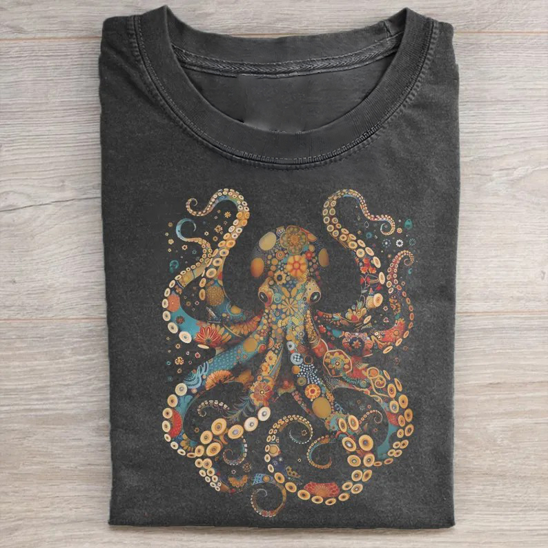 Vintage Flower Patterns Floral Octopus T-shirt-Teevibe