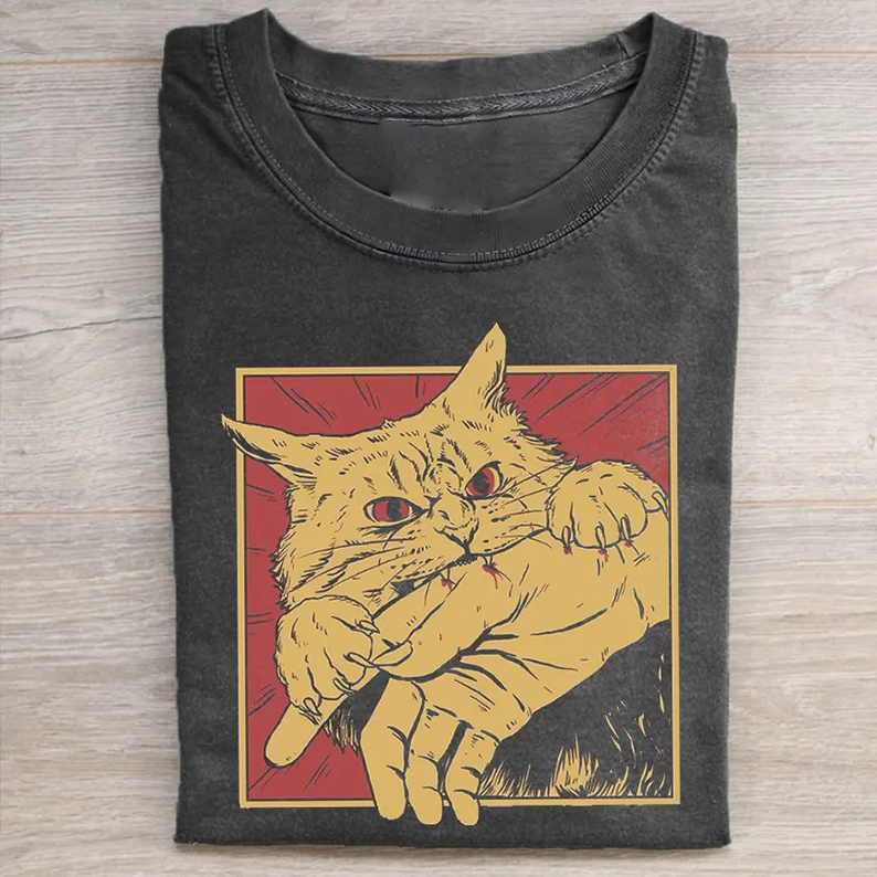Vintage Cat Bite T-shirt-Teevibe