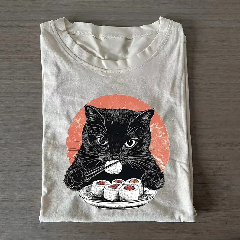 Cat Eating Delicious Sushi T-shirt-Teevibe
