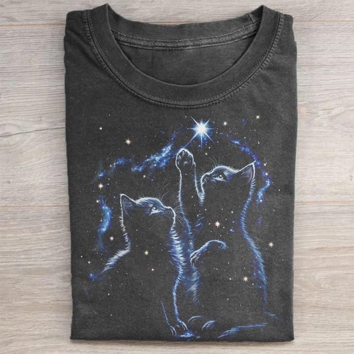 Two Cats Playing Galaxy Vintage T-shirt-Teevibe
