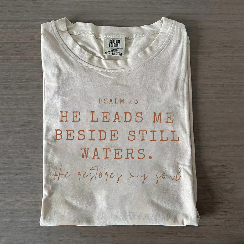 Comfort Colors He Leads Me Beside Still Waters T-shirt-Teevibe