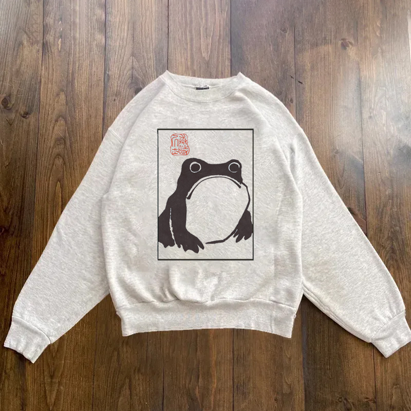 Unimpressed Frog Japanese Aesthetic by Matsumoto Hoji Sweatshirt-Teevibe