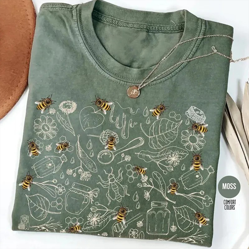Vintage Bee Botanical T-shirt-Teevibe