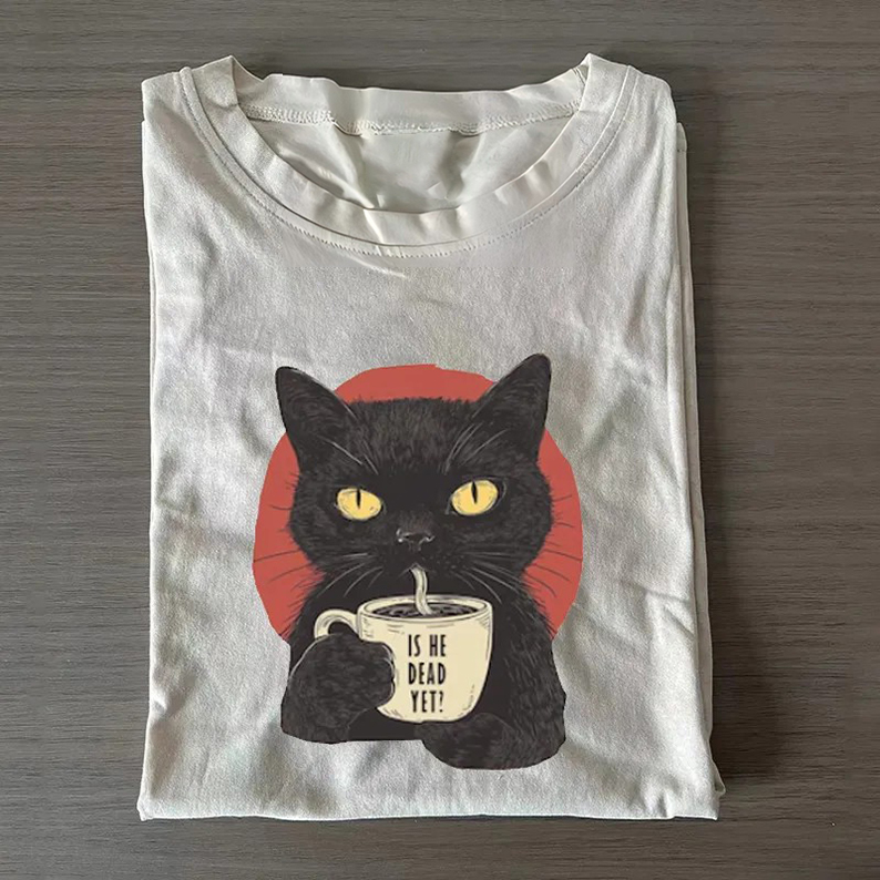 Is He Dead Yet Black Cat T-shirt-Teevibe
