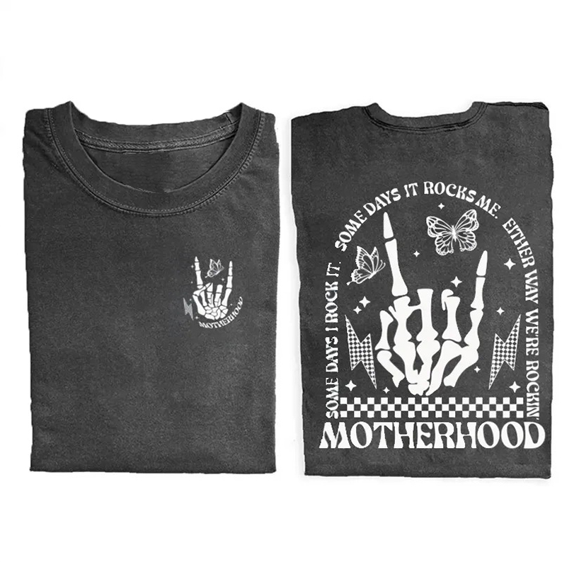 Motherhood Rock Skeleton T-shirt-Teevibe