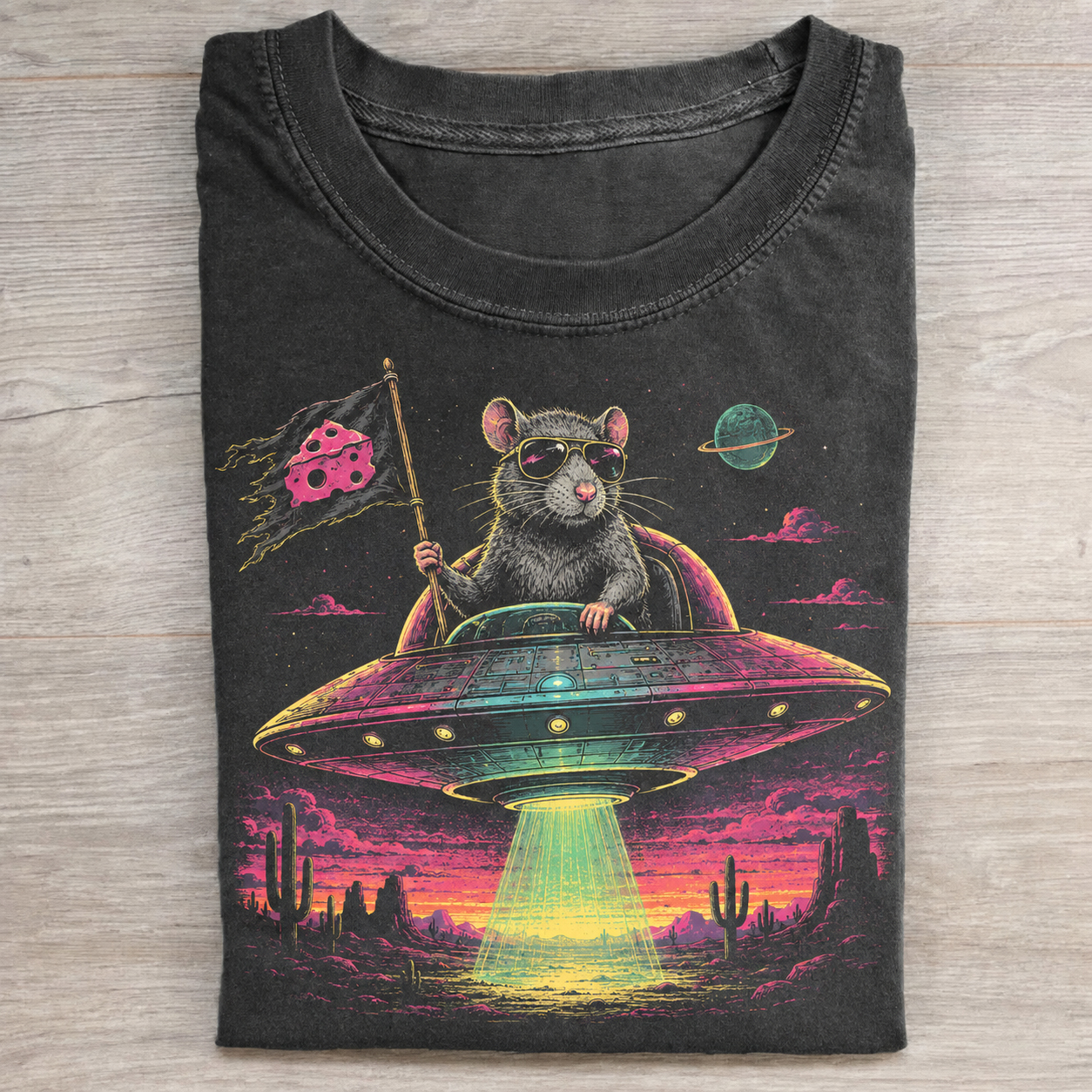 Space Rat Cheese Flag UFO Desert T-Shirt