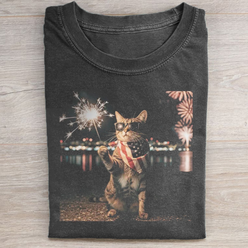 Funny Cat Patriotic T-shirt-Teevibe