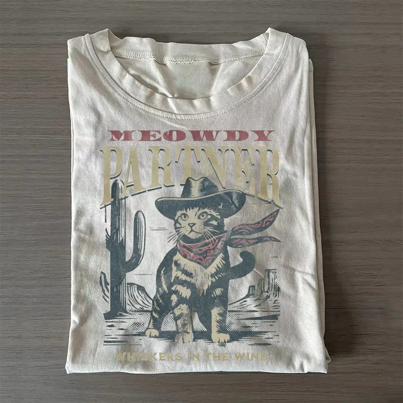 Meowdy Partner Cowboy Cat T-Shirt-Teevibe