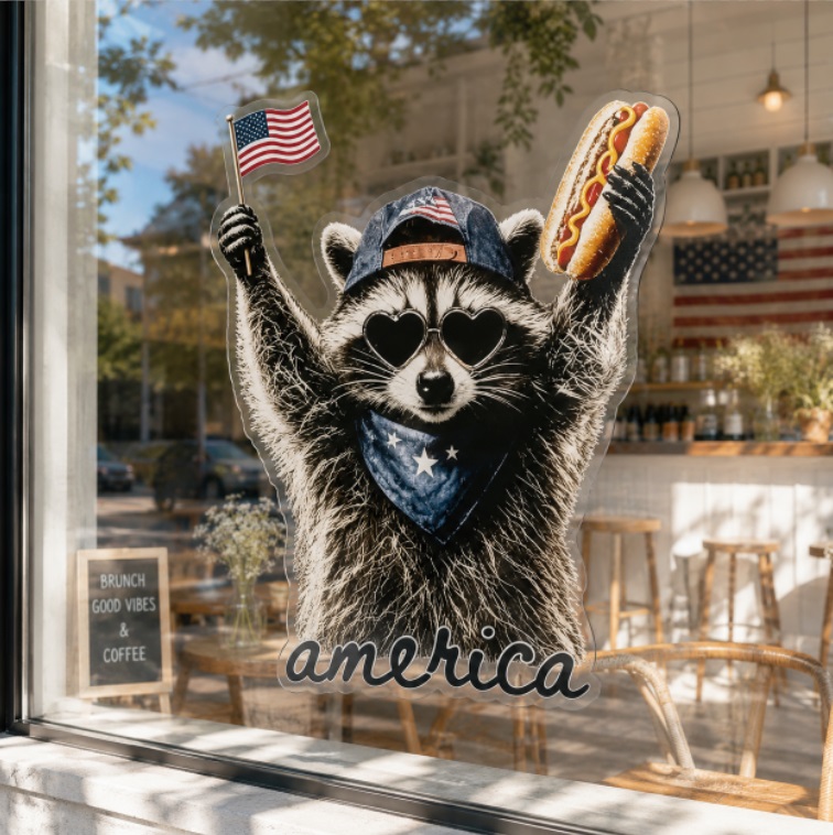 Patriotic Raccoon America Hot Dog Sticker-Teevibe