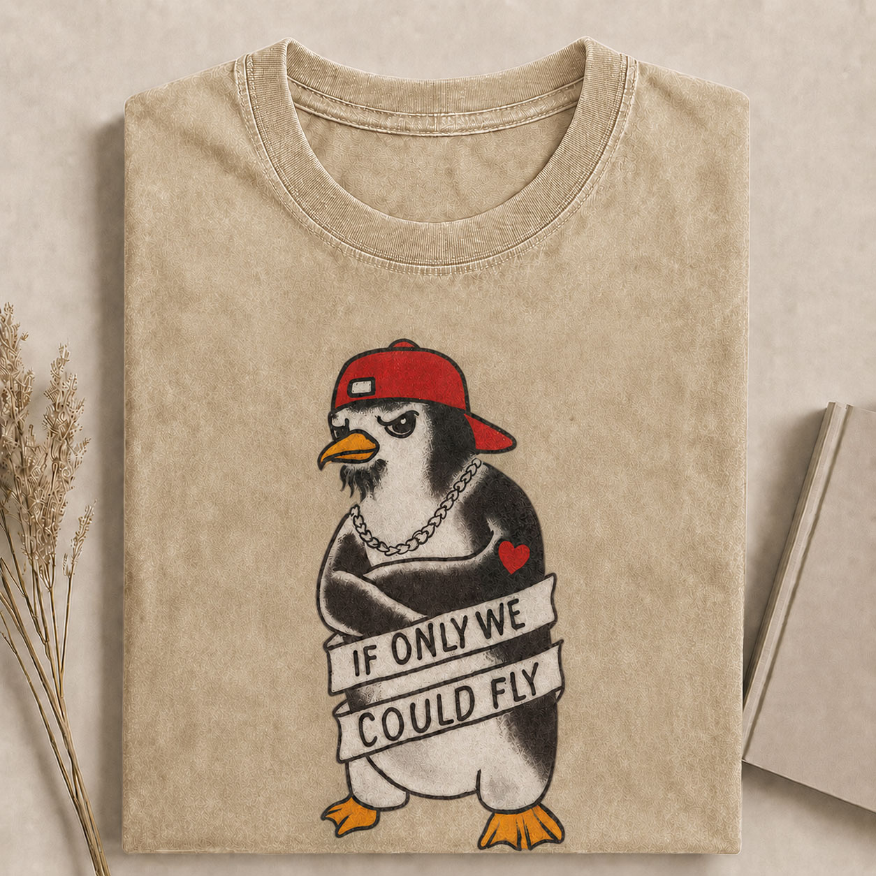 If Only We Could Fly Tattoo Penguin Comfort Colors Tee-Teevibe