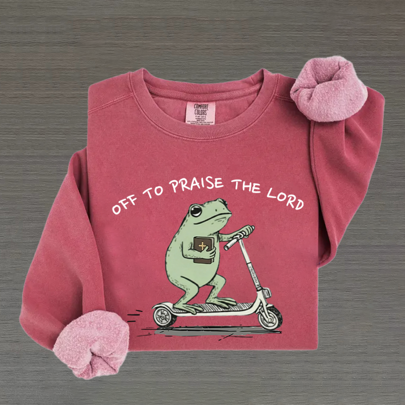 Funny Frog Off To Praise The Lord Christian Sweatshirt-Teevibe