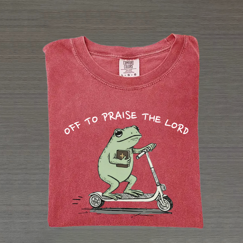 Funny Frog Off To Praise The Lord Christian T-shirt-Teevibe