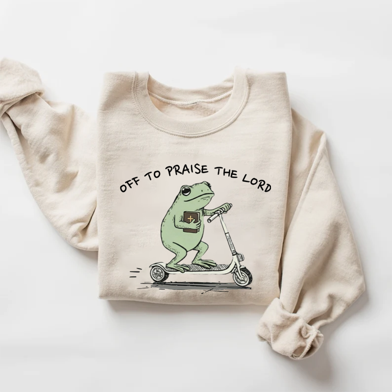Funny Frog Off To Praise The Lord Christian Sweatshirt-Teevibe