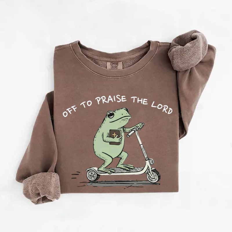 Funny Frog Off To Praise The Lord Christian Sweatshirt-Teevibe