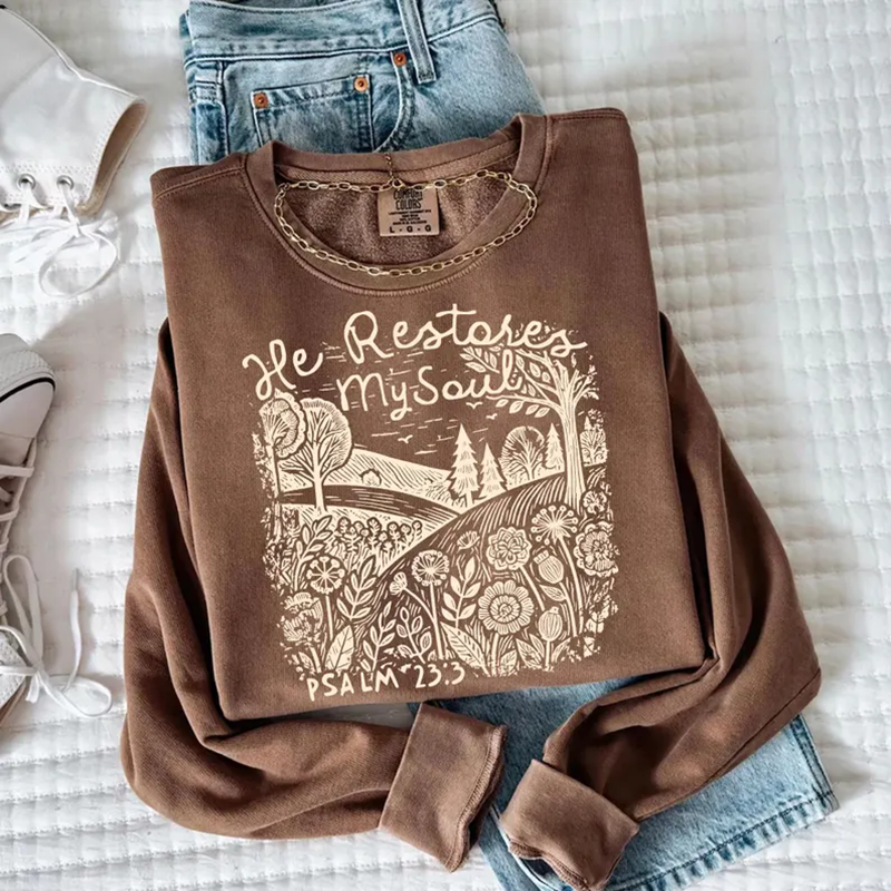 Christian He restores my soul Psalm Midweight Vintage Sweatshirt-Teevibe