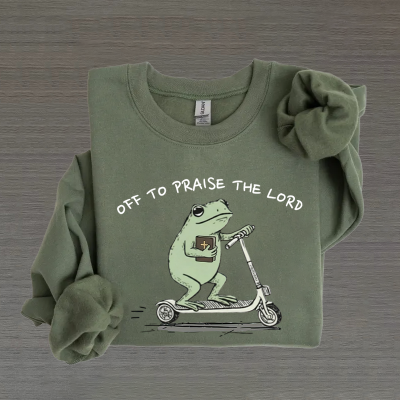 Funny Frog Off To Praise The Lord Christian Sweatshirt-Teevibe