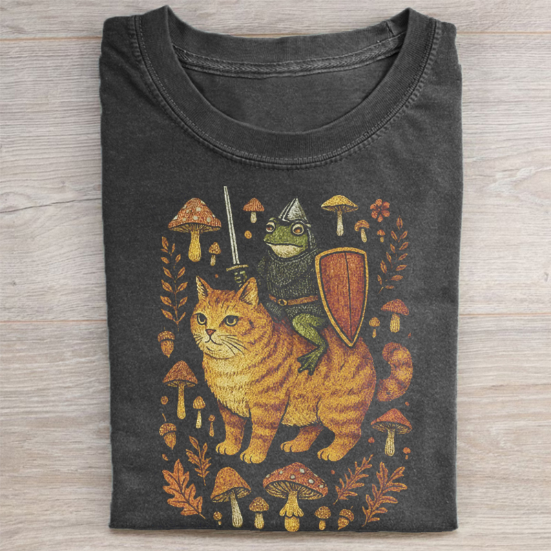 Medieval Frog on Cat T-shirt-Teevibe