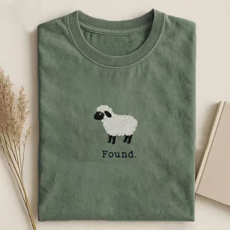 Christian Psalm 23 Lamb Embroidered T-shirt-Teevibe