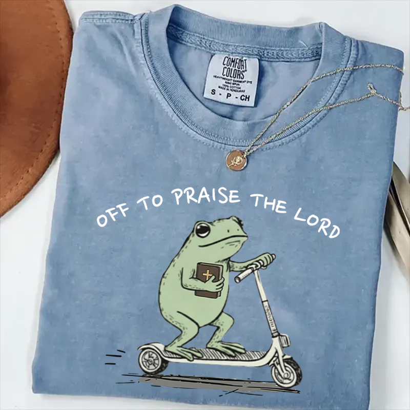 Funny Frog Off To Praise The Lord Christian T-shirt-Teevibe