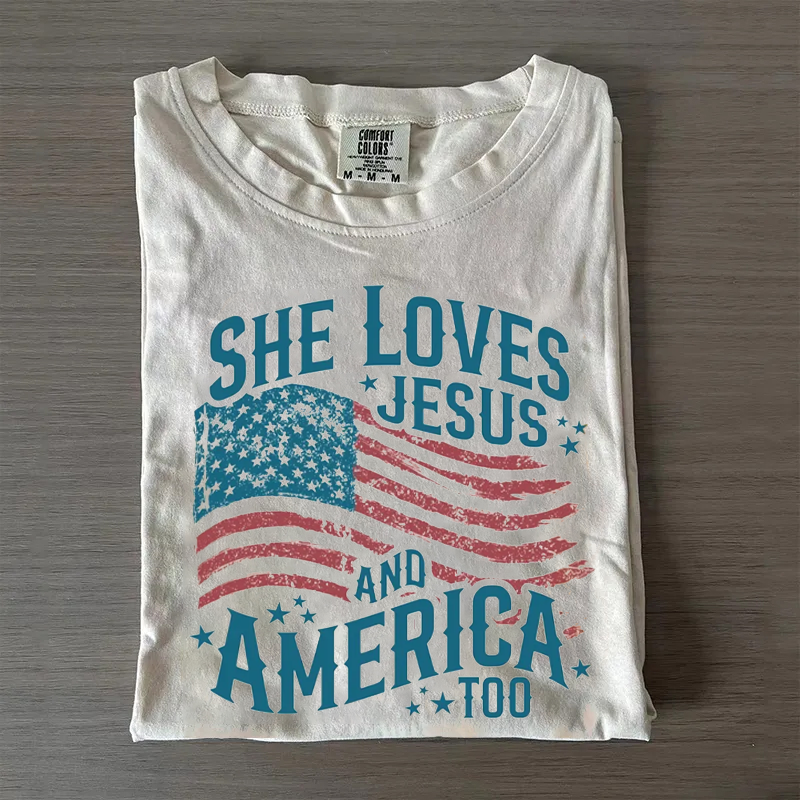 She Loves Jesus And America Too T-shirt-Teevibe
