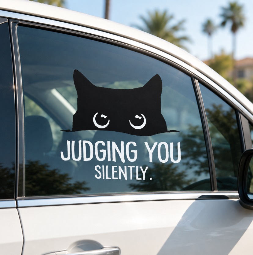 Peeking Black Cat "Judging You Silently" Sticker-Teevibe
