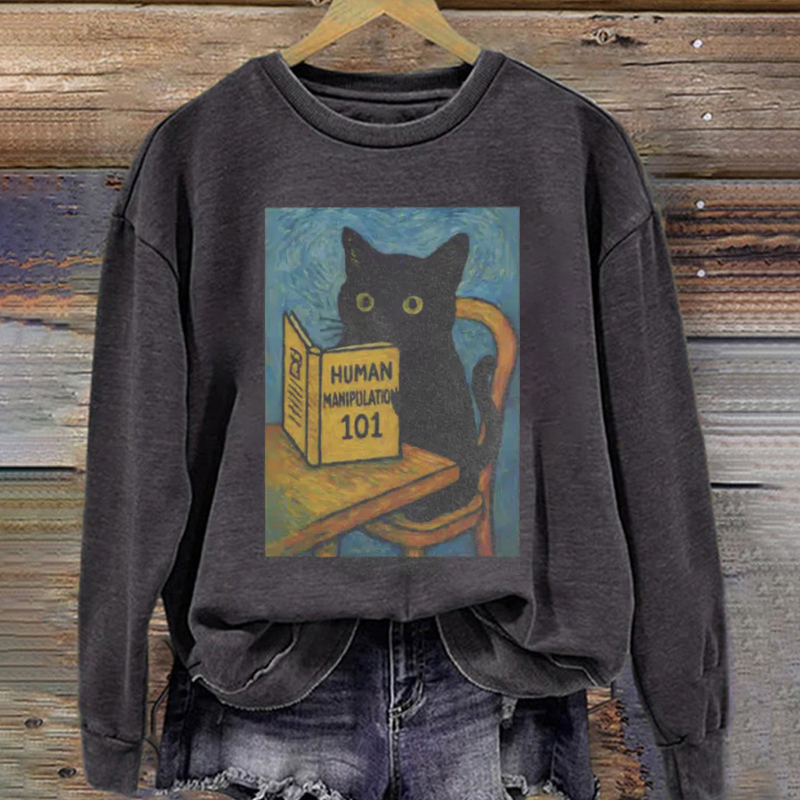 Funny black Cat  Reading Sweatshirt-Teevibe