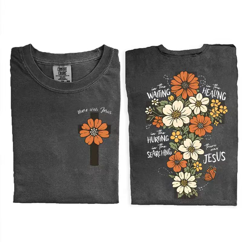 Floral Christian Cross T-shirt-Teevibe