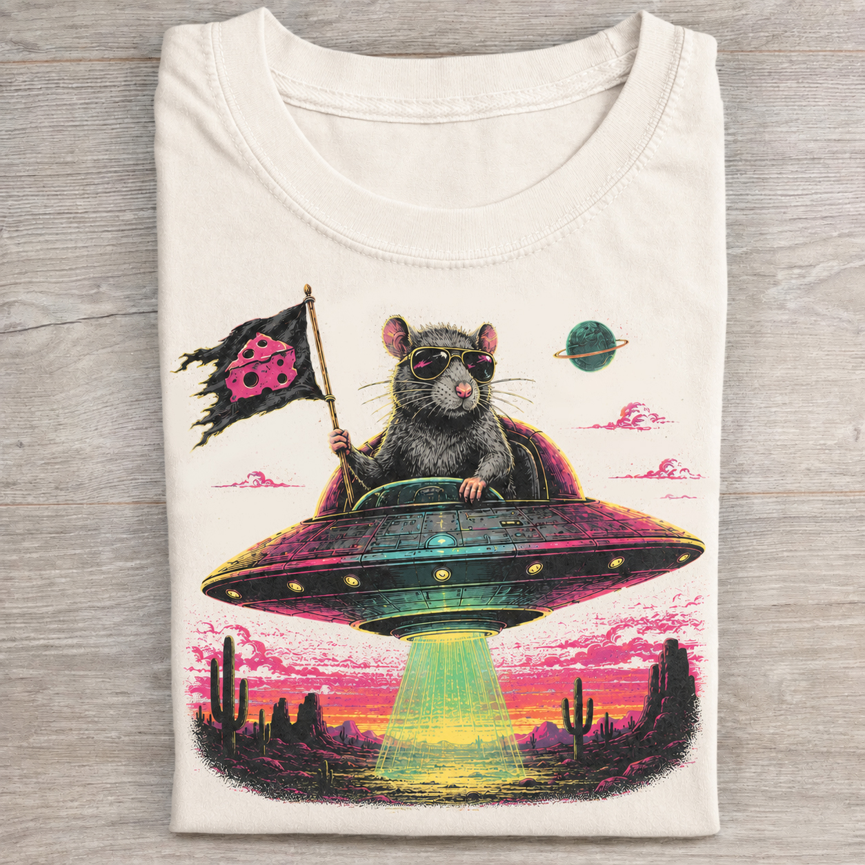 Space Rat Cheese Flag UFO Desert T-Shirt