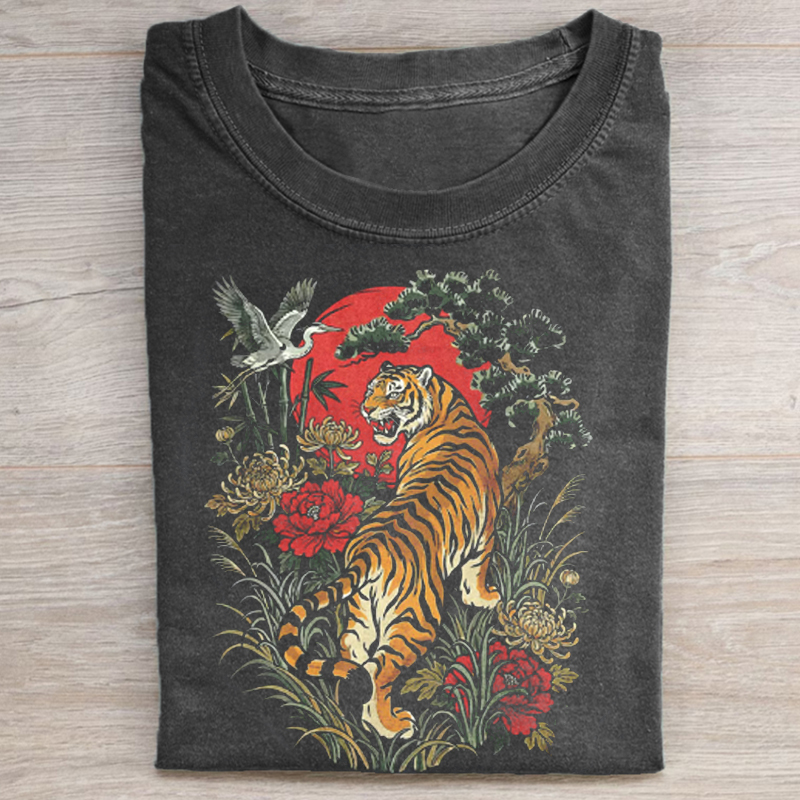 Retro Tiger Linocut Style Wildcat T-shirt-Teevibe