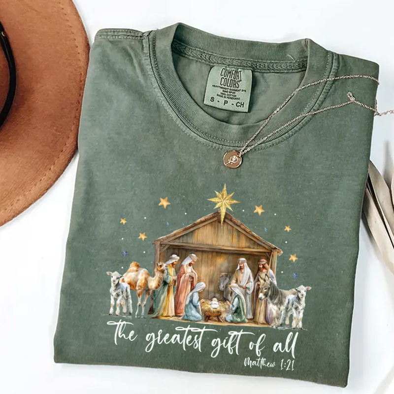 Nativity Scene Christian Christmas T-shirt-Teevibe