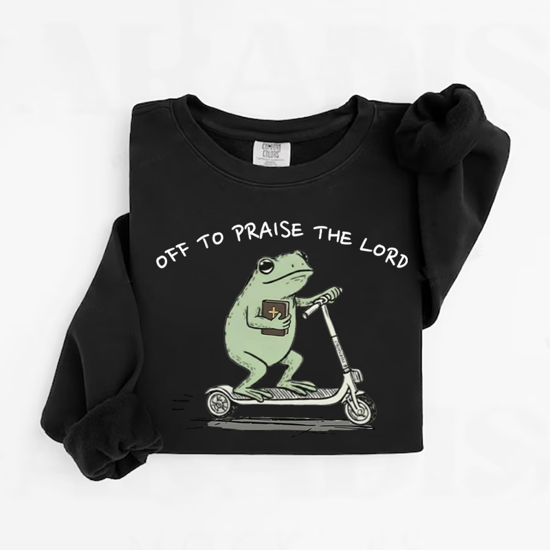 Funny Frog Off To Praise The Lord Christian Sweatshirt-Teevibe