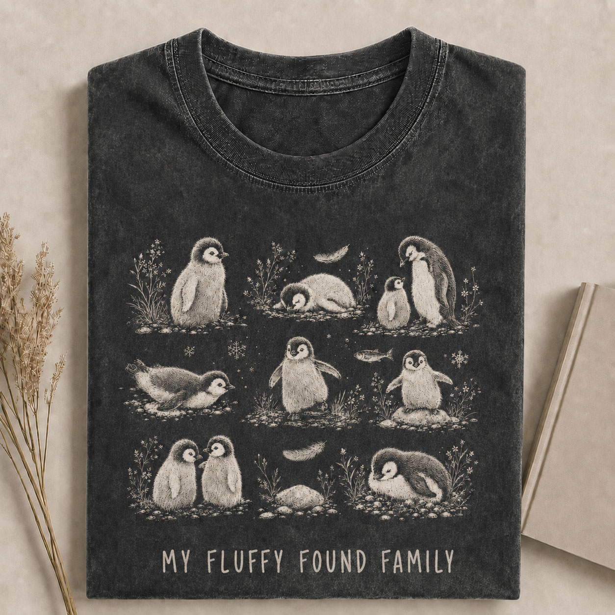 My Fluffy Found Family Penguin Vintage Comfort Colors Tee-Teevibe