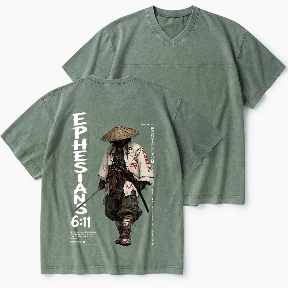 Armor Of God Christian Washed V-Neck T-Shirt-Teevibe