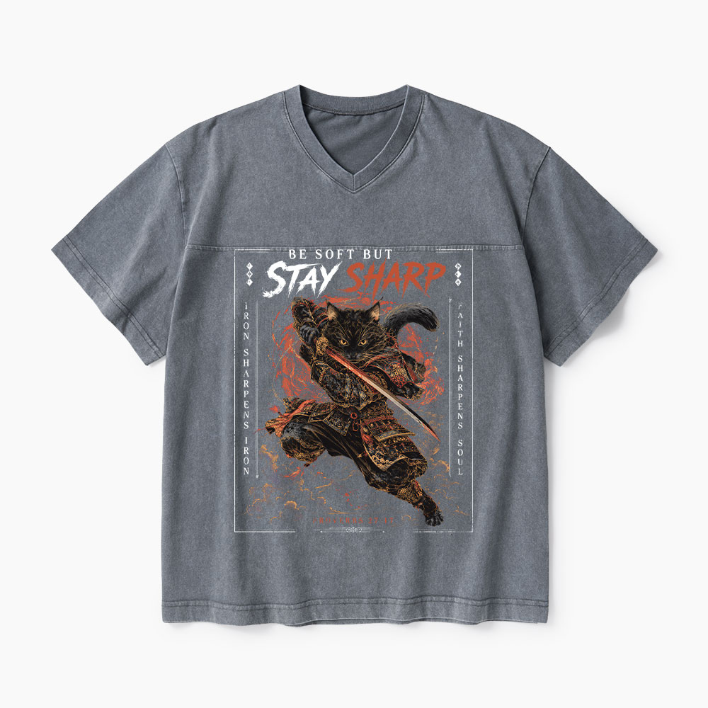 Be Soft But Stay Sharp Christian Washed V-Neck T-Shirt-Teevibe