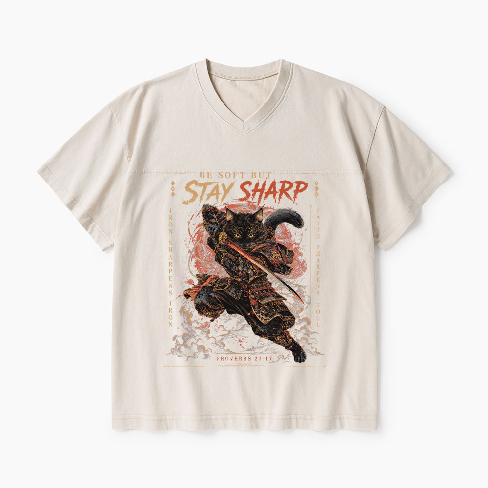 Be Soft But Stay Sharp Christian Washed V-Neck T-Shirt-Teevibe