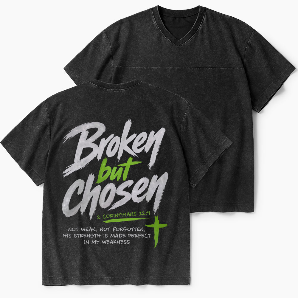 Broken But Chosen Christian Washed V-Neck T-Shirt-Teevibe