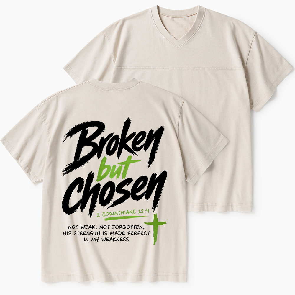 Broken But Chosen Christian Washed V-Neck T-Shirt-Teevibe