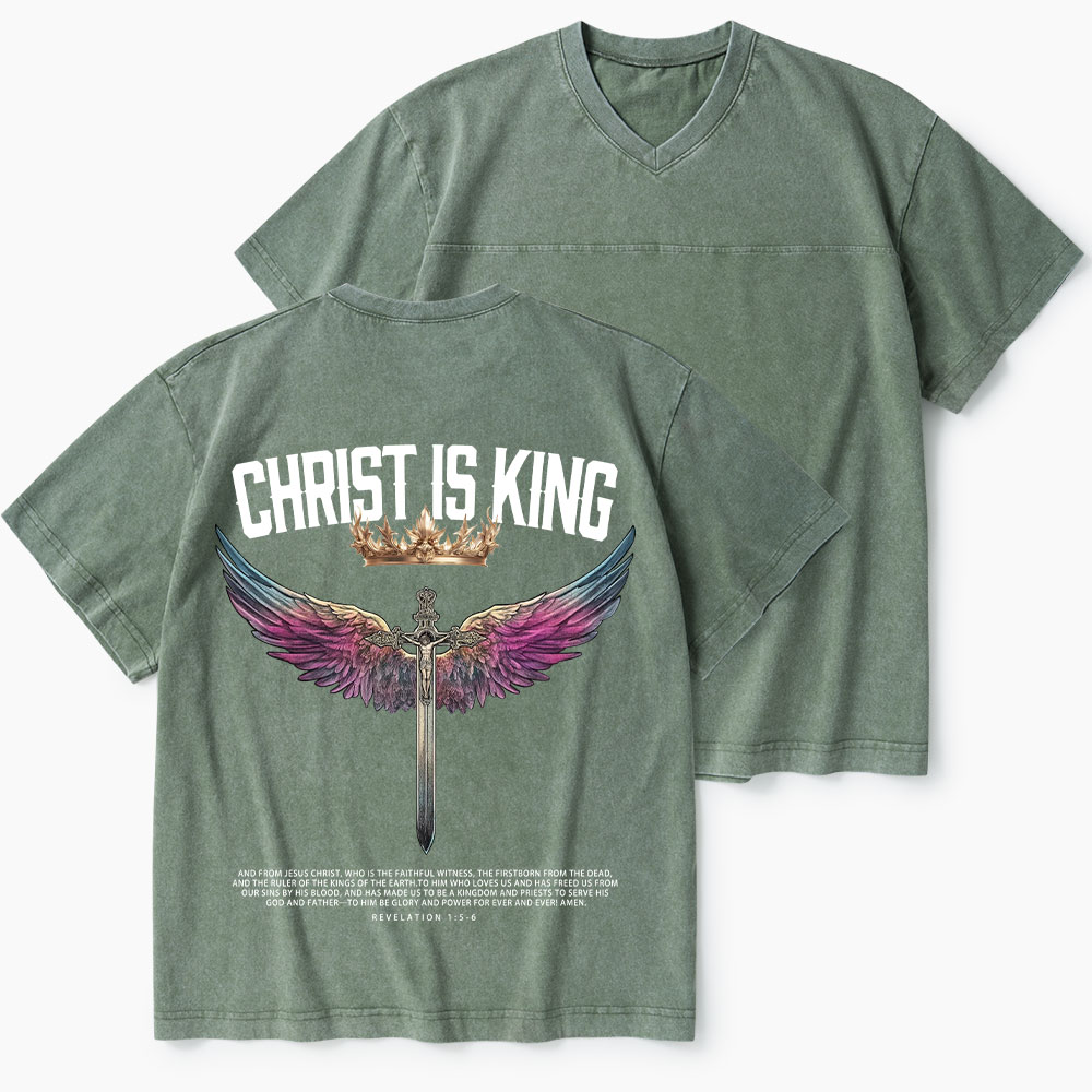 Christ Is King Christian Washed V-Neck T-Shirt-Teevibe